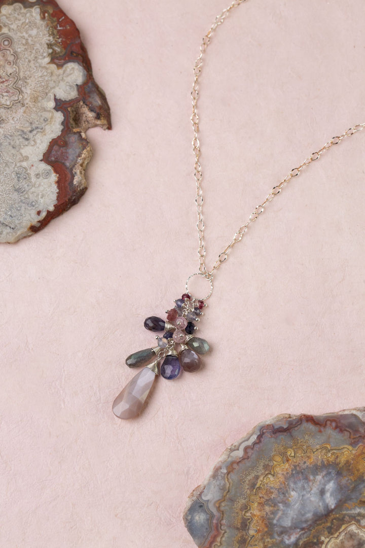 Celestial 20-22" Moonstone, Spinel, Labradorite With Gemstone Cluster Necklace