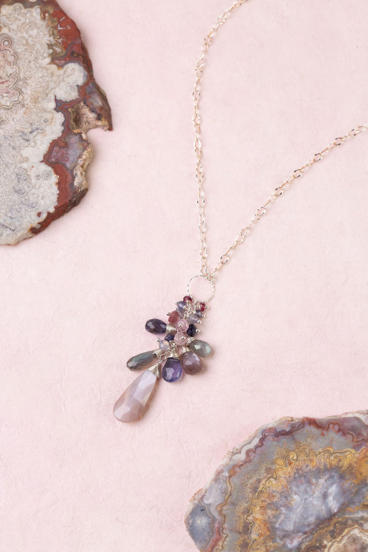 Celestial 20-22" Moonstone, Spinel, Labradorite With Gemstone Cluster Necklace