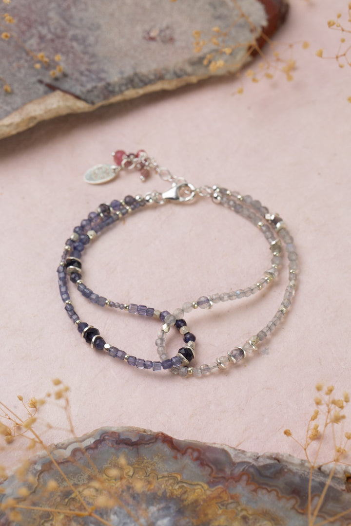 Celestial 7.5-8.5" Spinel, Labradorite Multistrand Bracelet