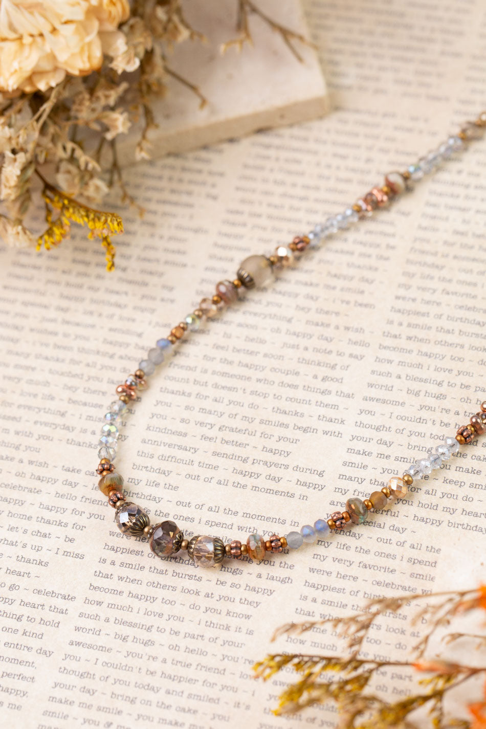 Copper Tides 16-18" Czech Glass, Crystal Collage Necklace