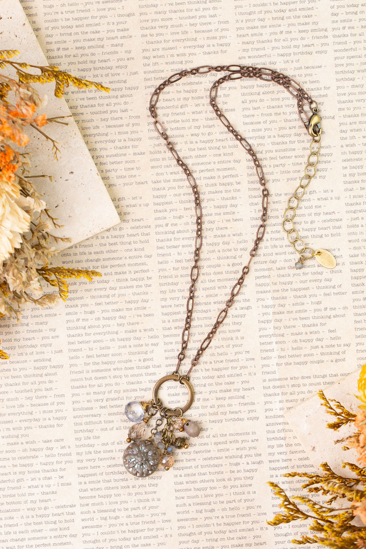 Copper Tides 16.5-18.5" Czech Glass, Crystal Cluster Necklace