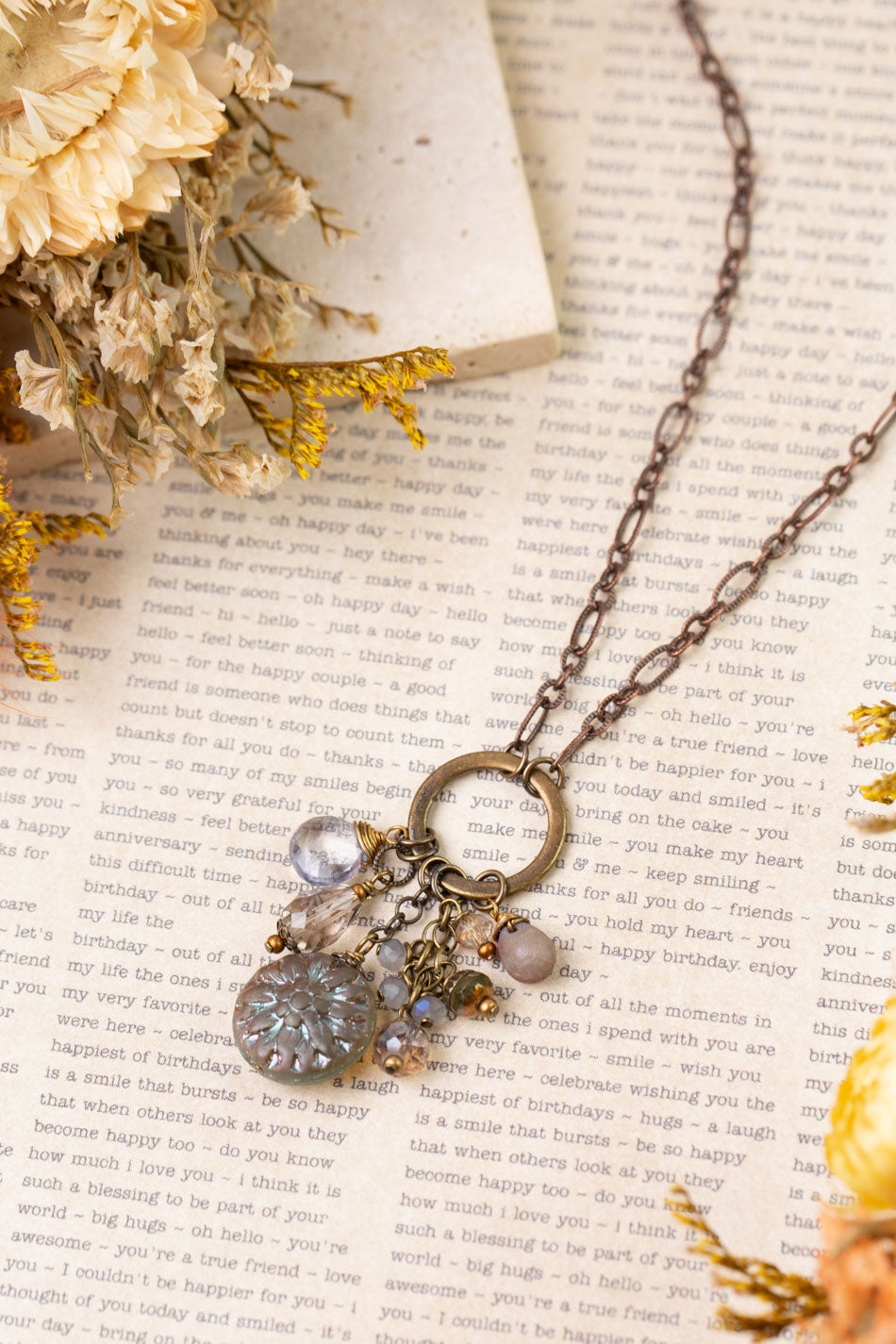Copper Tides 16.5-18.5" Czech Glass, Crystal Cluster Necklace