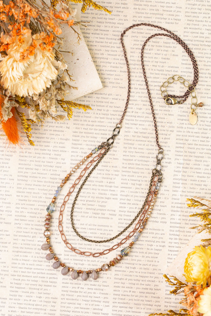 Copper Tides 22.5-24.5" Czech Glass, Crystal Multistrand Necklace