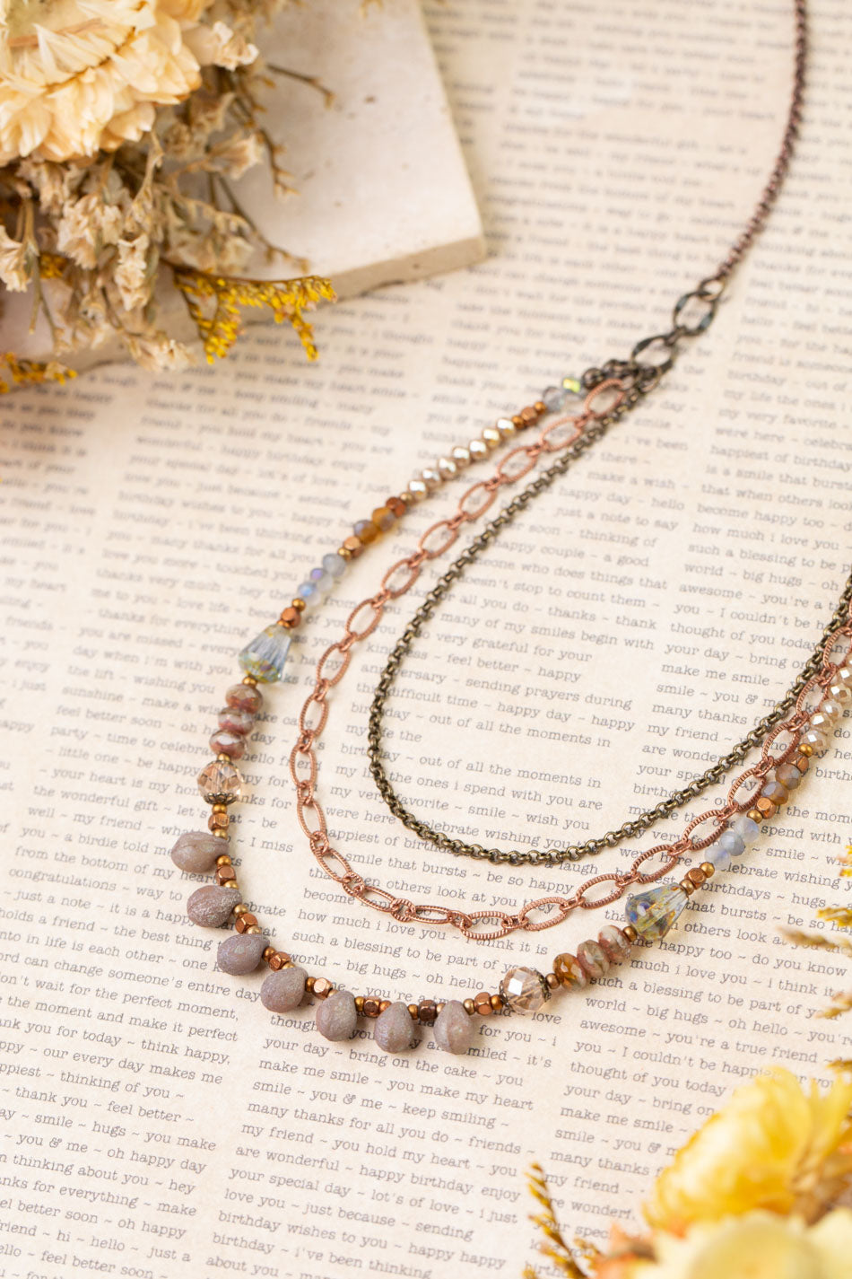 Copper Tides 22.5-24.5" Czech Glass, Crystal Multistrand Necklace