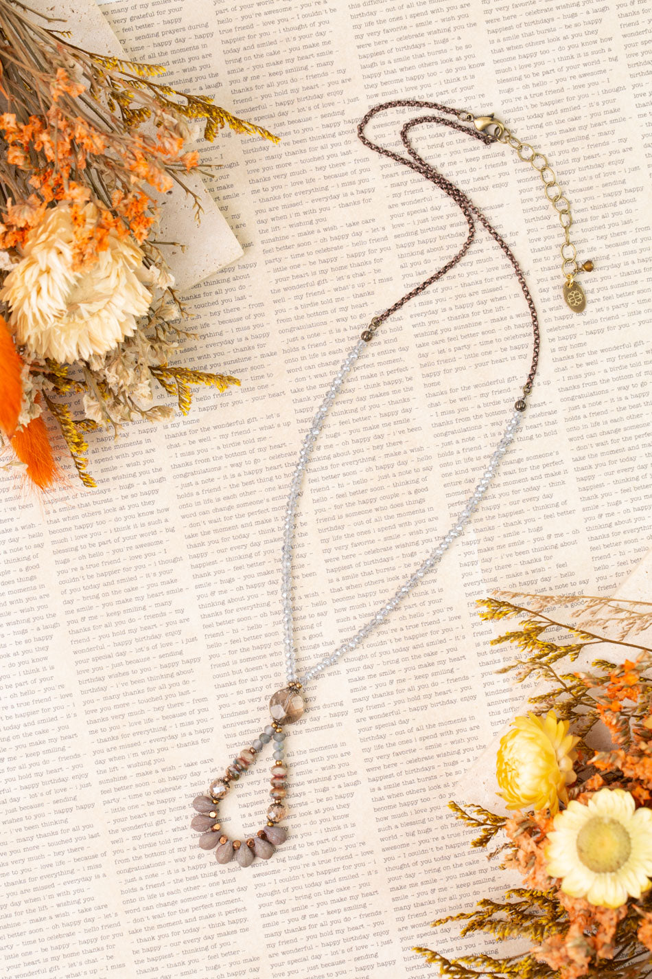 Copper Tides 19-21" Crystal, Smokey Quartz, Czech Glass Simple Necklace