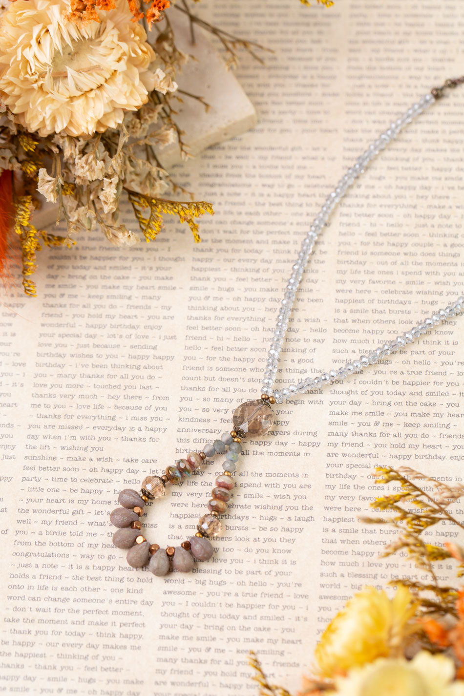 Copper Tides 19-21" Crystal, Smokey Quartz, Czech Glass Simple Necklace