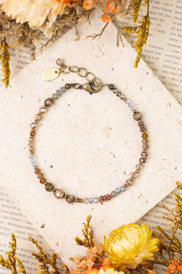 Copper Tides 7.5-8.5" Czech Glass, Crystal Collage Bracelet