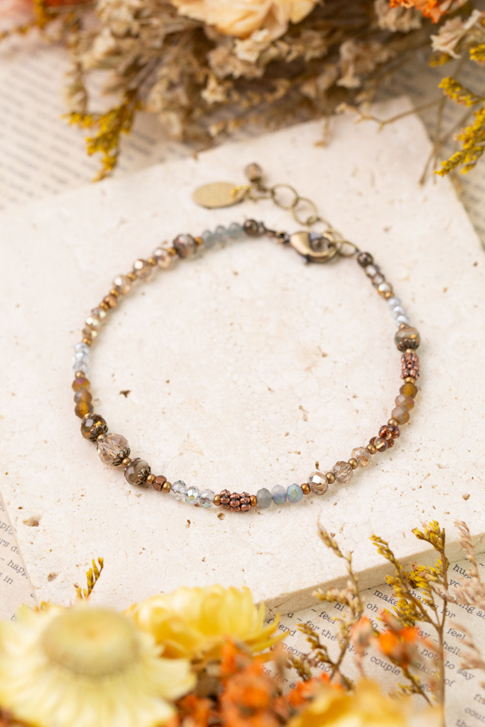 Copper Tides 7.5-8.5" Czech Glass, Crystal Collage Bracelet