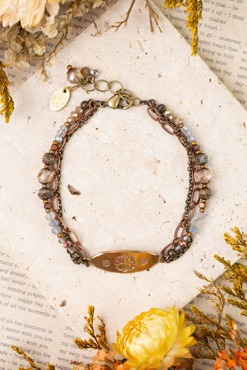 Copper Tides 7.5-8.5" Czech Glass, Crystal Statement Bracelet