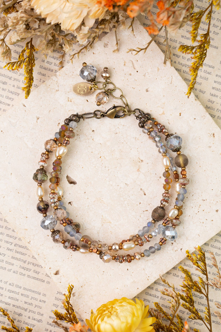 Copper Tides 7.5-8.5" Crystal, Freshwater Pearl, Czech Glass Multistrand Bracelet