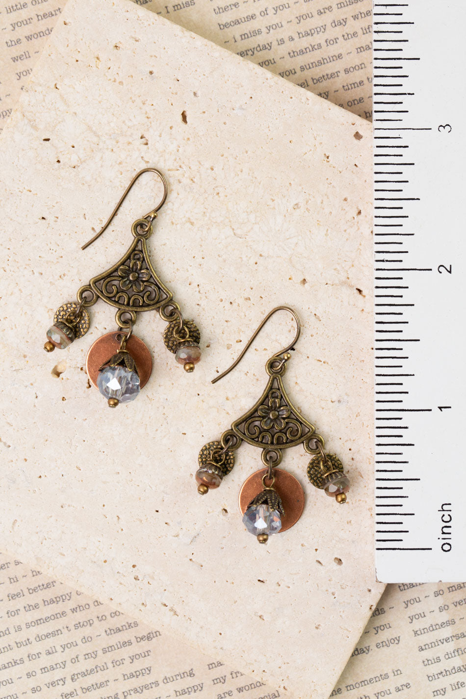 Copper Tides Czech Glass, Crystal Statement Earrings