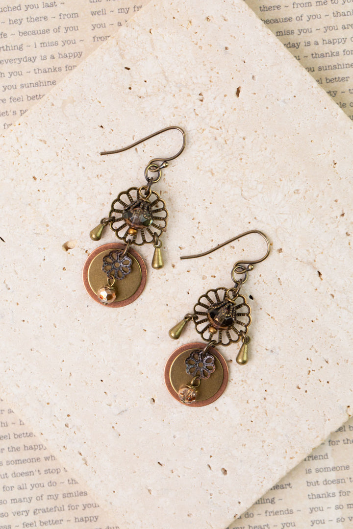Copper Tides Czech Glass, Crystal Statement Earrings