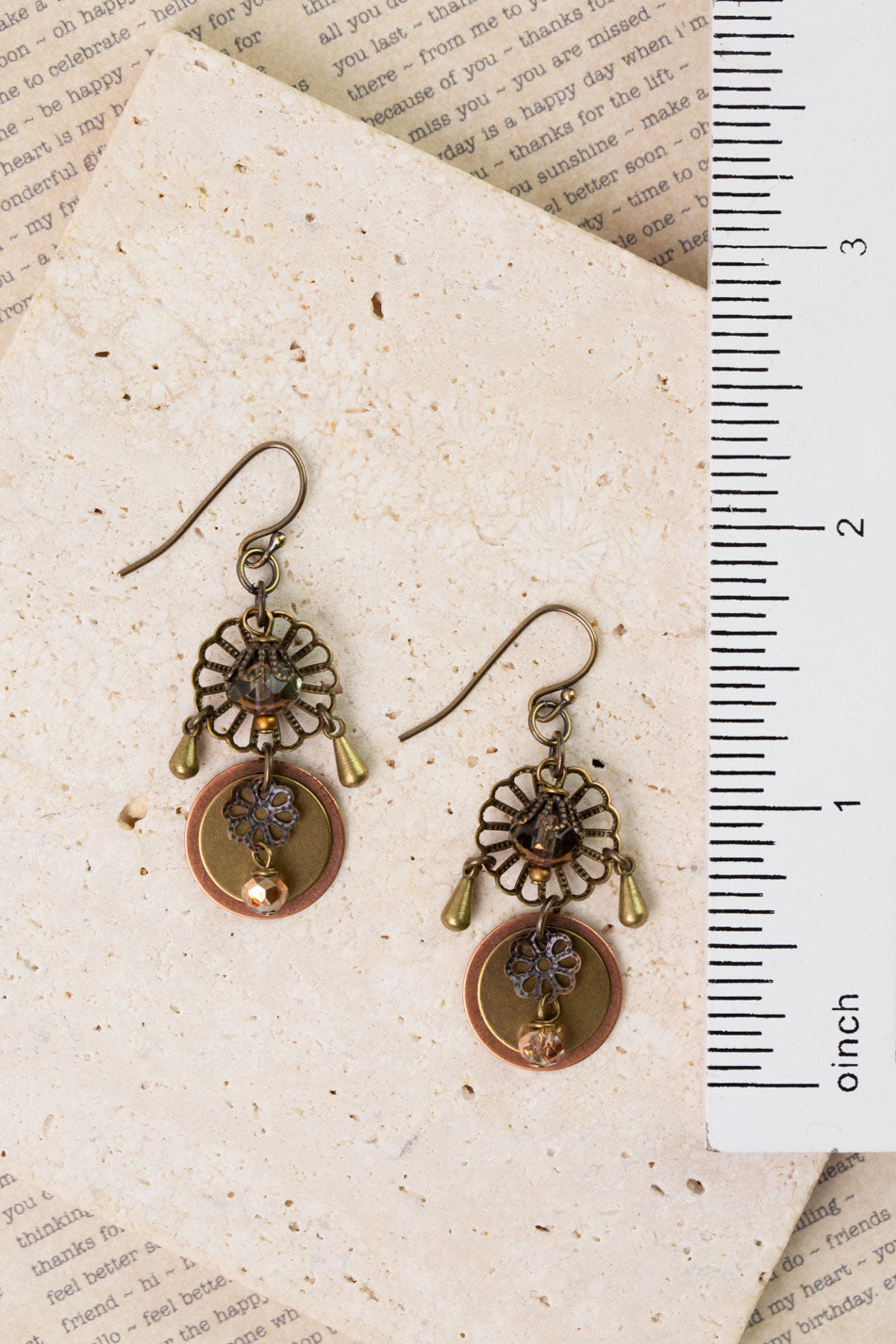Copper Tides Czech Glass, Crystal Statement Earrings