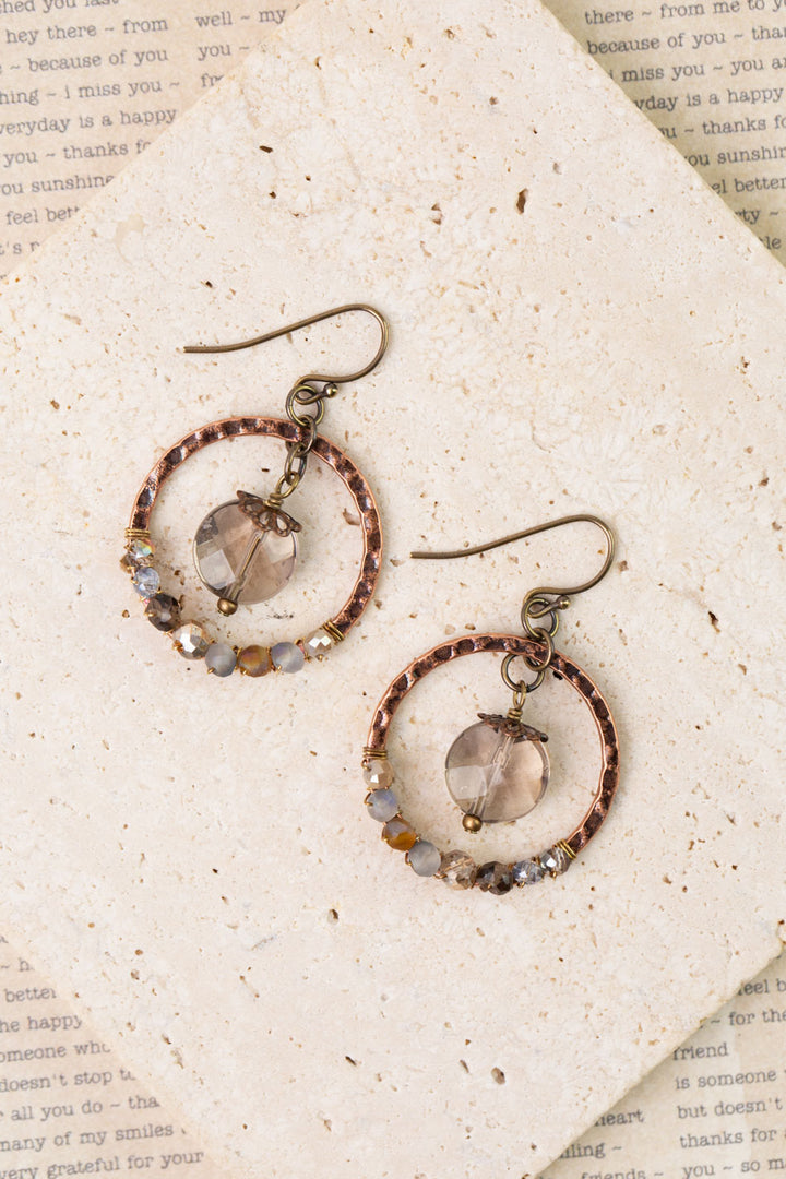 Copper Tides Czech Glass, Crystal, Smoky Quartz Hoop Earrings