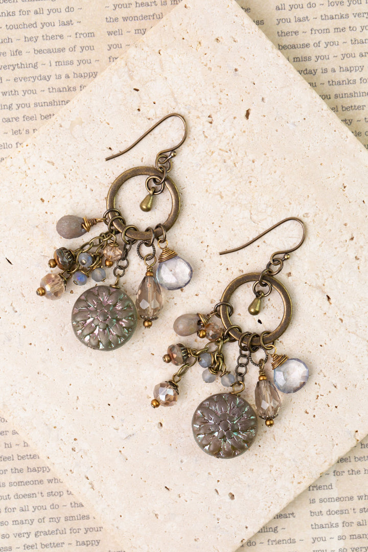 Copper Tides Czech Glass, Crystal Cluster Earrings