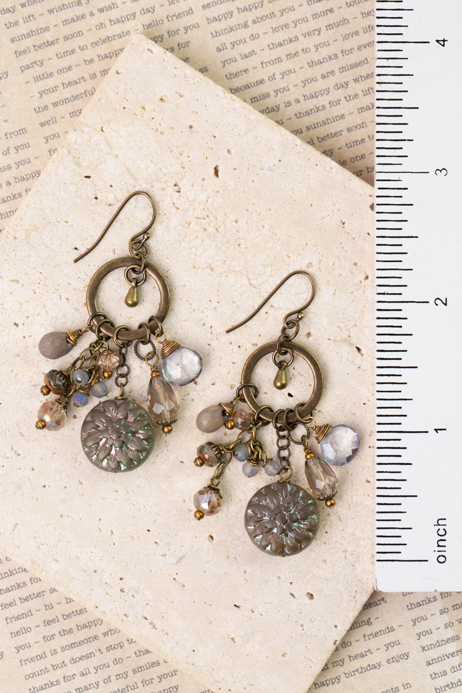 Copper Tides Czech Glass, Crystal Cluster Earrings