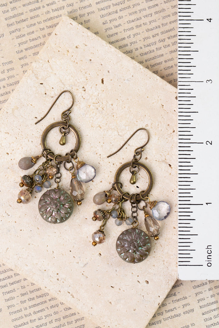 Copper Tides Czech Glass, Crystal Cluster Earrings