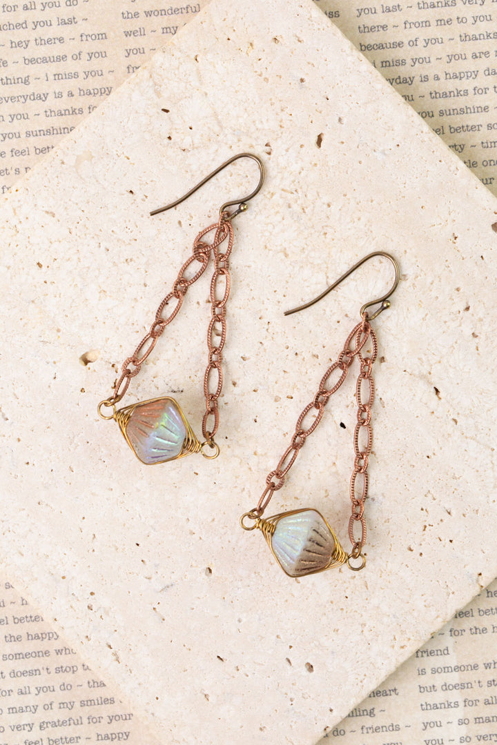 Copper Tides Czech Glass Herringbone Earrings