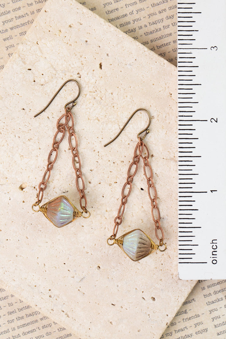 Copper Tides Czech Glass Herringbone Earrings