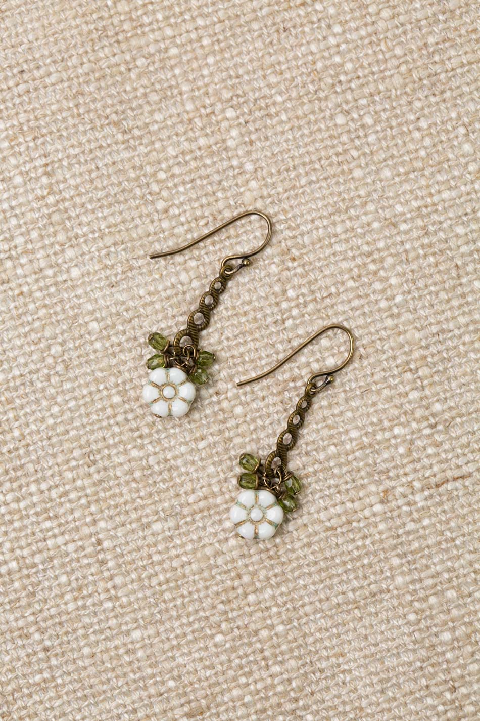 Czech Glass White Flower Simple Earrings