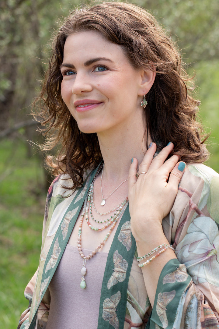 Calming Fleurs 7.5-8.5" Pink Opal, Chrysoprase, Freshwater Pearl Multistrand Bracelet