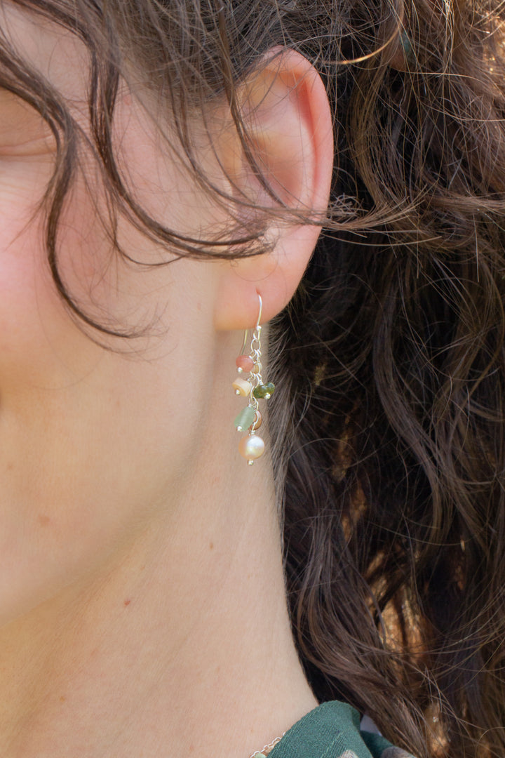 Calming Fleurs Shell, Freshwater Pearl, Czech Glass Dangle Earrings