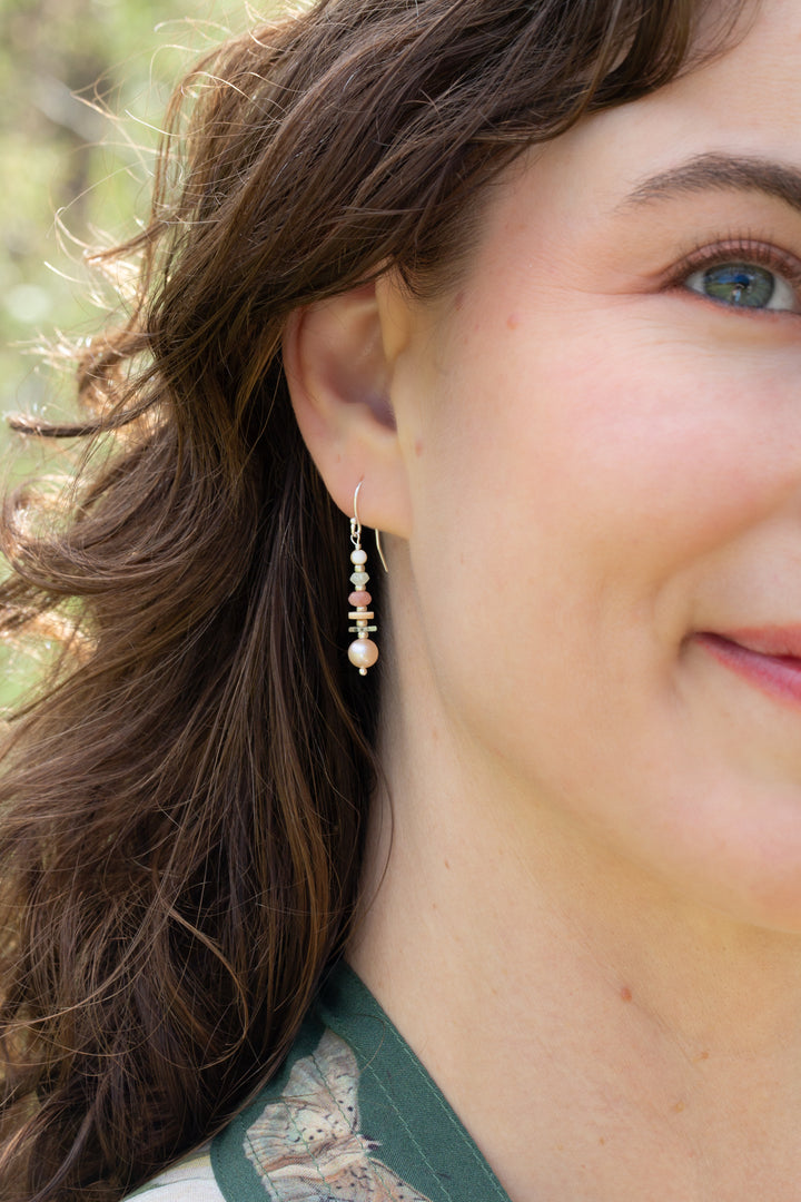 Calming Fleurs Shell, Freshwater Pearl Simple Earrings