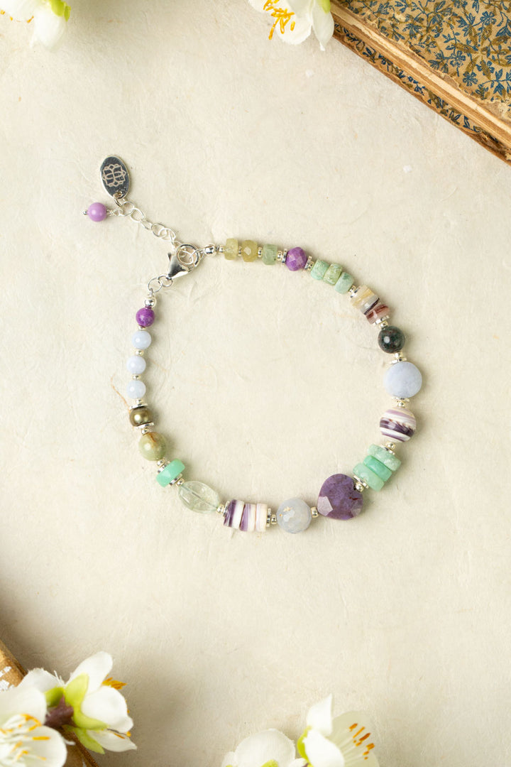 Cave Spring 7.5-8.5" Phosphosiderite, Chrysoprase, Shell With Blue Lace Chalcedony Simple Bracelet