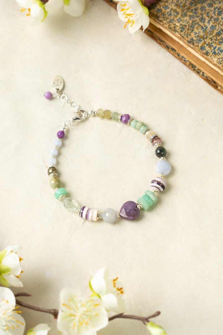 Cave Spring 7.5-8.5" Phosphosiderite, Chrysoprase, Shell With Blue Lace Chalcedony Simple Bracelet