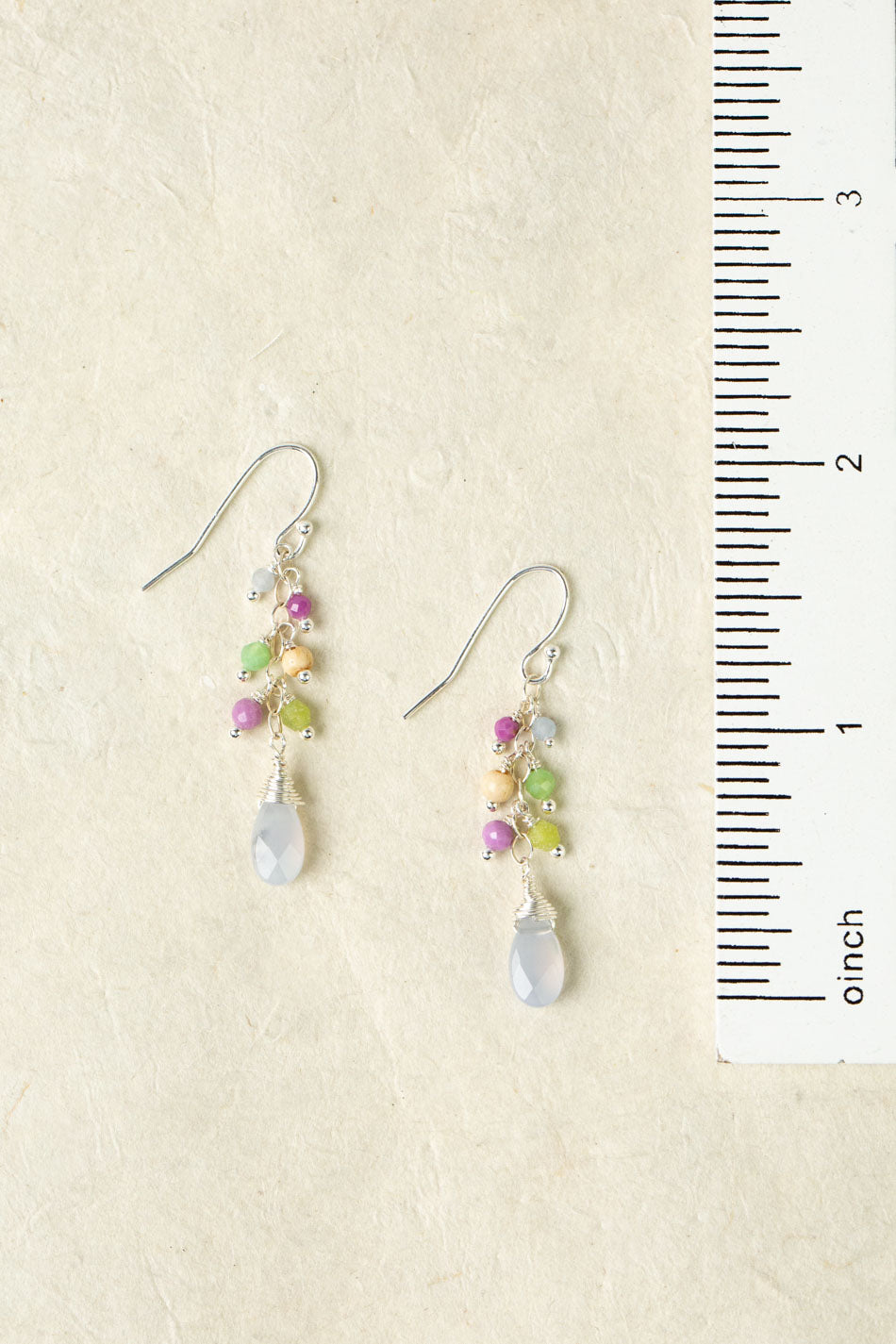Cave Spring Phosphosiderite, Olive Jade, Chrysoprase With Blue Lace Chalcedony Cluster Earrings