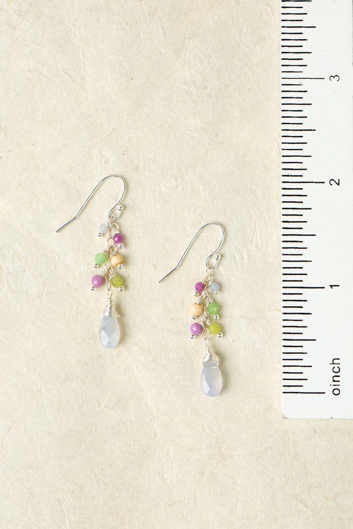 Cave Spring Phosphosiderite, Olive Jade, Chrysoprase With Blue Lace Chalcedony Cluster Earrings
