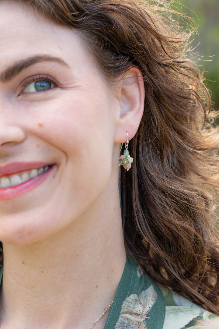 Calming Fleurs Shell, Peach Moonstone, Chrysoprase Cluster Earrings