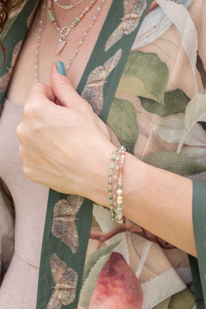 Calming Fleurs 7.5-8.5" Pink Opal, Chrysoprase, Freshwater Pearl Multistrand Bracelet