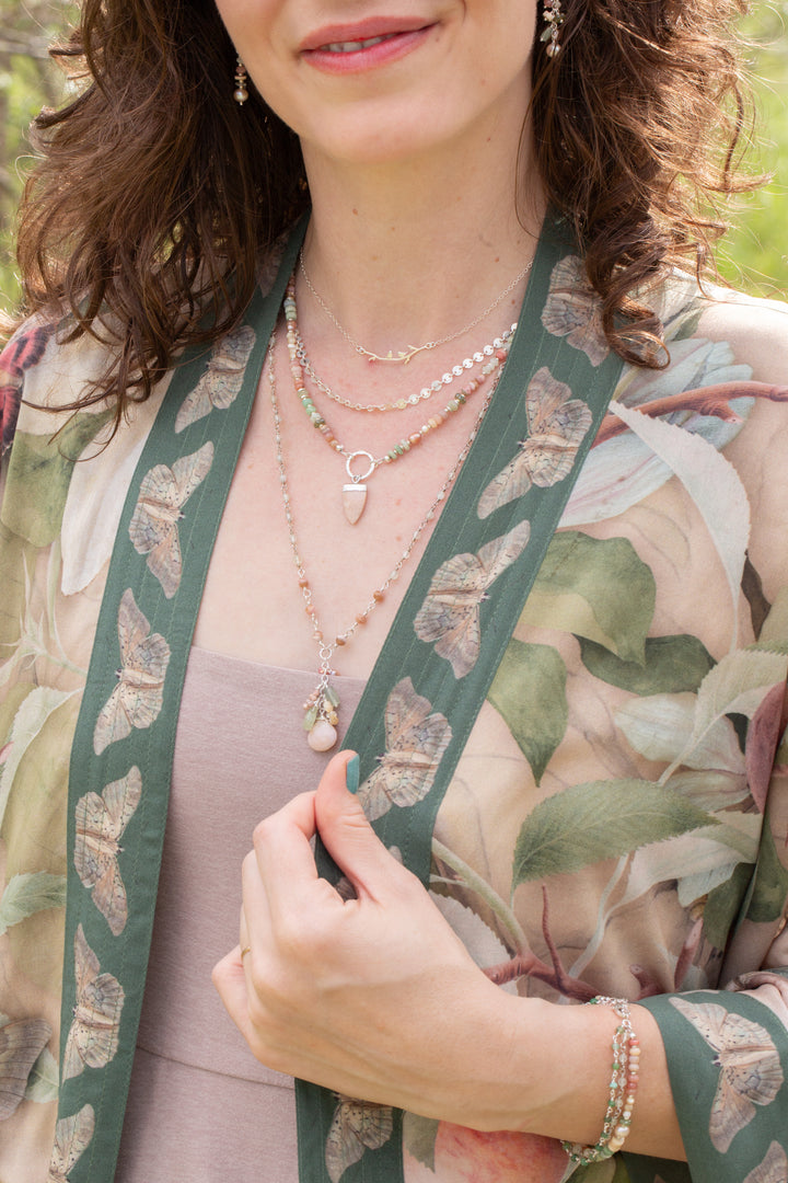 Calming Fleurs 17.5-19.5" Rhodochrosite, Pink Opal, Freshwater Pearl Collage Necklace