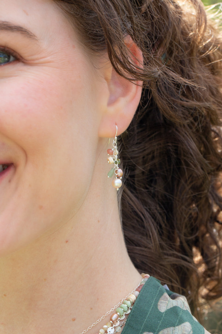 Calming Fleurs Shell, Freshwater Pearl, Czech Glass Dangle Earrings