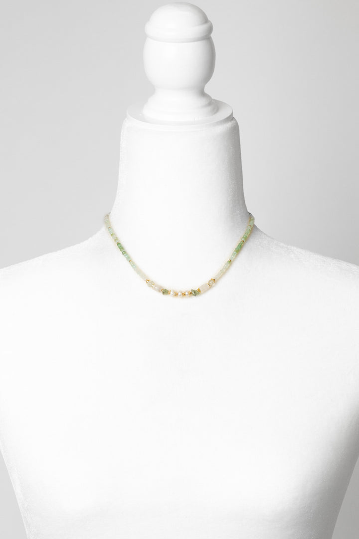 Contentment 16-18 Green Opal, Rainbow Moonstone, Green Amethyst Simple Necklace