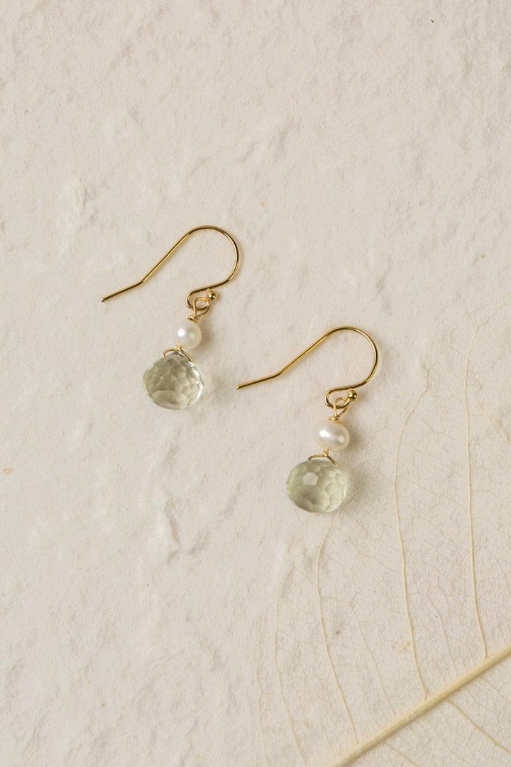 Contentment Pearl, Green Amethyst Simple Earrings