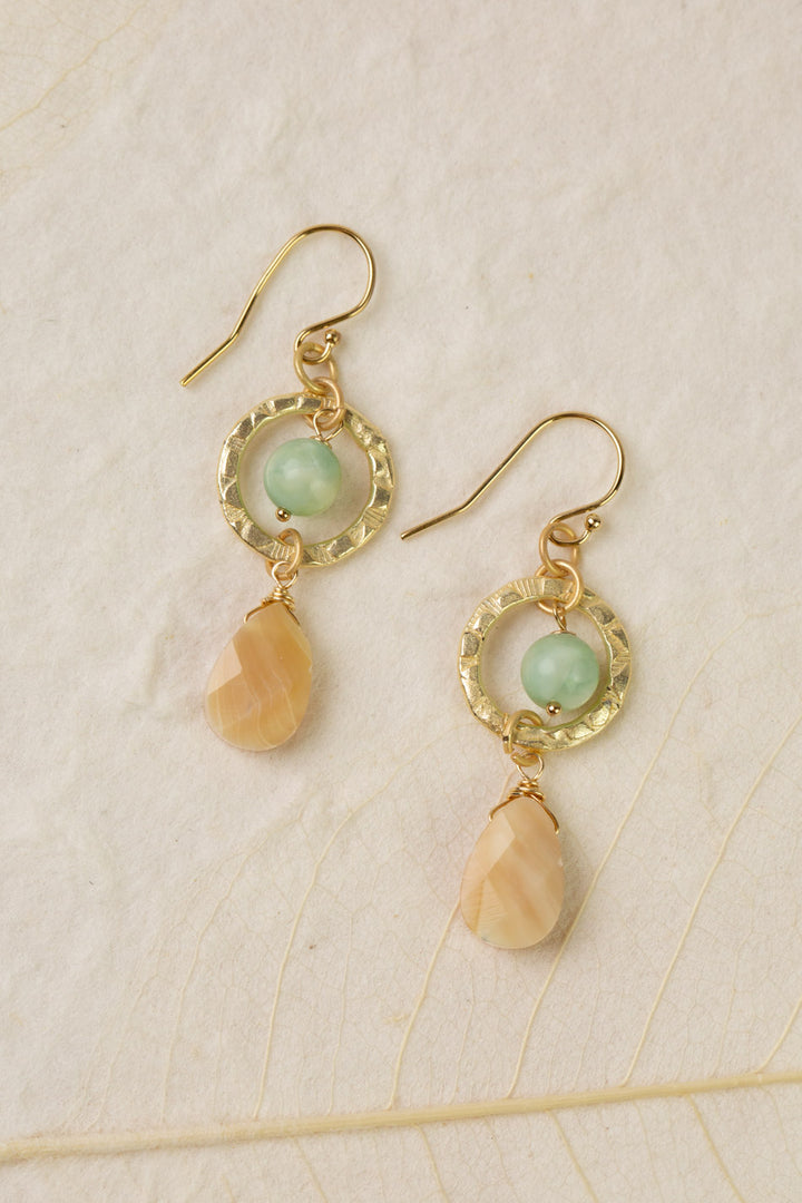 Contentment Green Aventurine, Mother Of Pearl Dangle Earrings