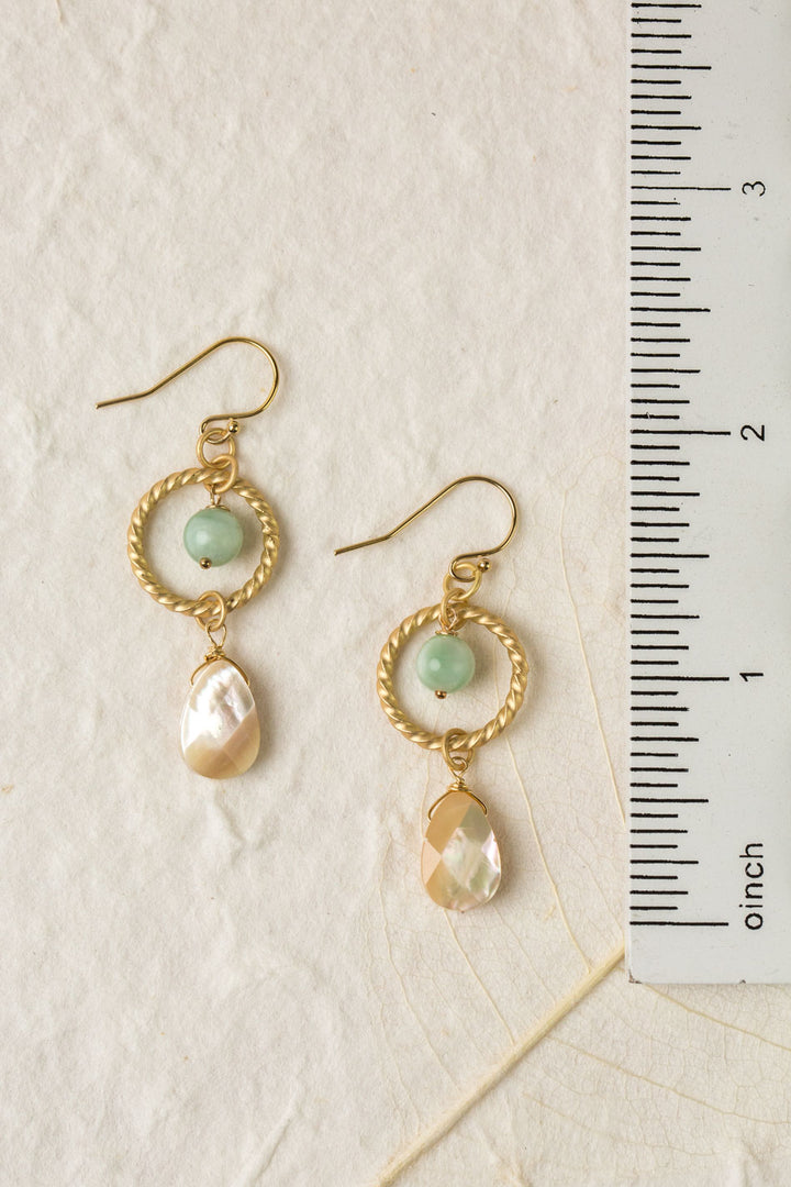 Contentment Green Aventurine, Mother Of Pearl Dangle Earrings