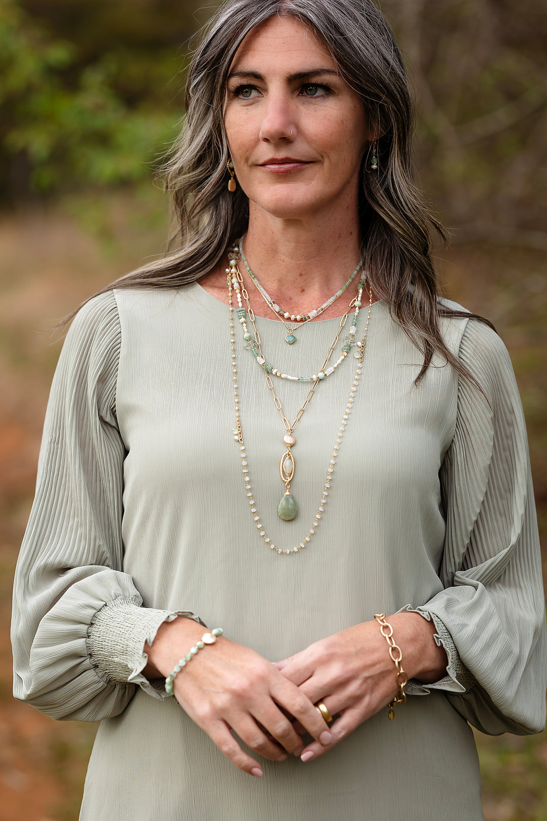 Contentment 26.5-28.5" Aquamarine, Prehnite, Pearl Statement Necklace