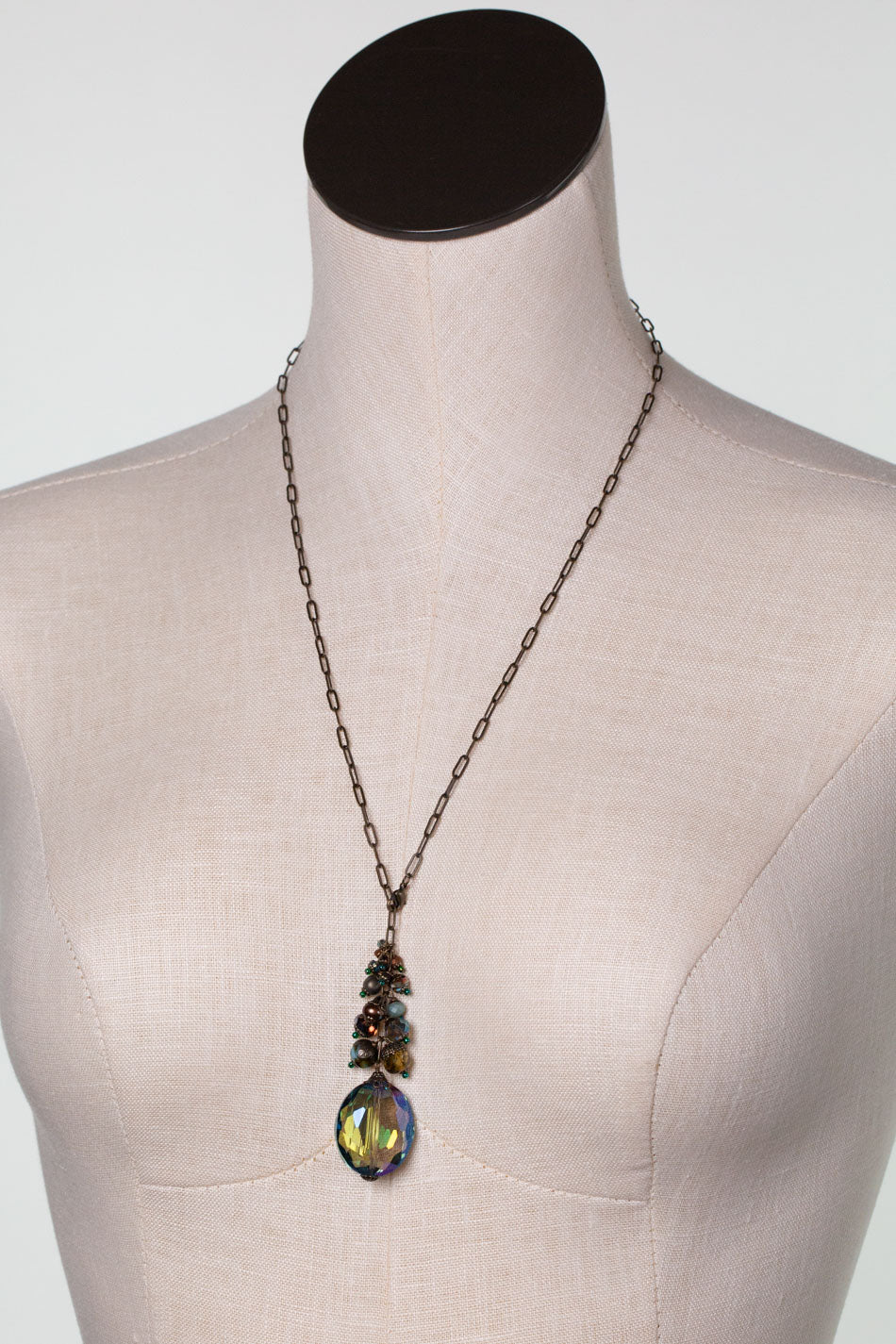 Crisp Autumn Adjustable 24" Czech Glass, Freshwater Pearl With Crystal Cluster Necklace