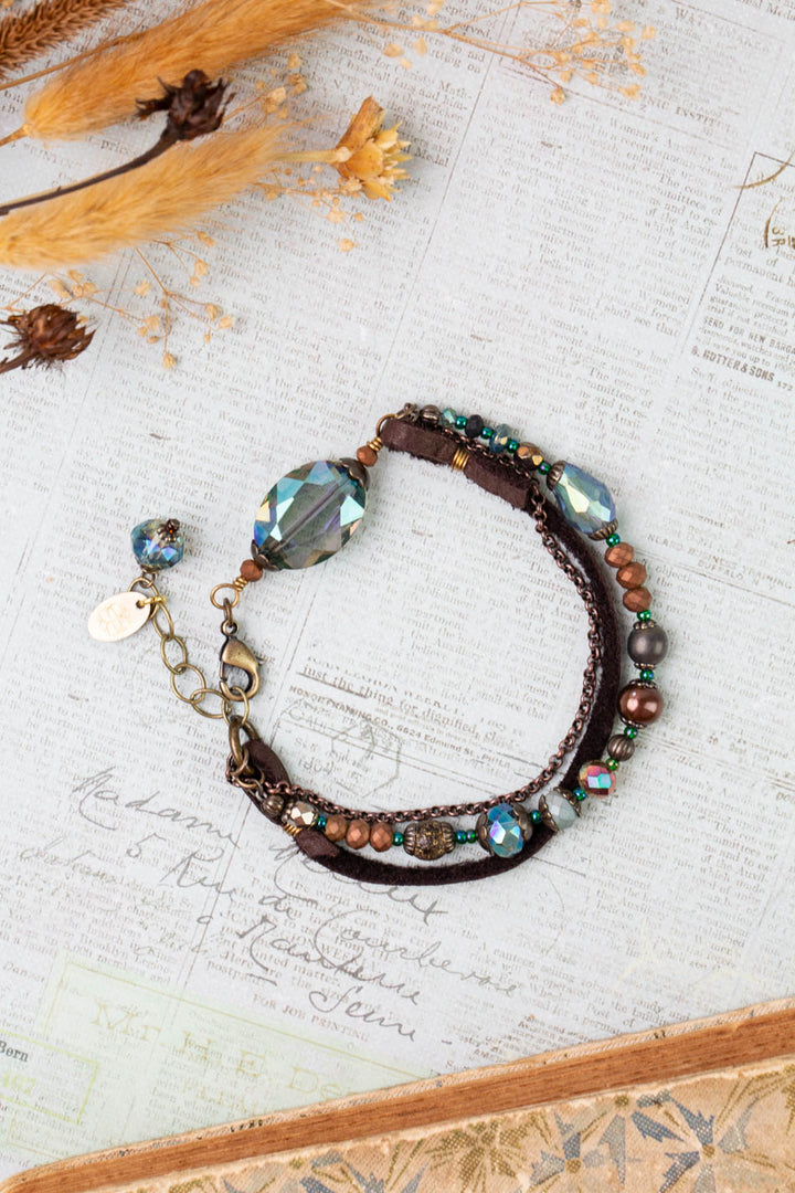 Crisp Autumn 7.5-8.5" Czech Glass, Crystal, Freshwater Pearl Multistrand Bracelet