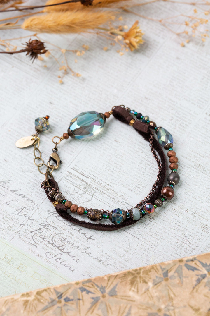 Crisp Autumn 7.5-8.5" Czech Glass, Crystal, Freshwater Pearl Multistrand Bracelet