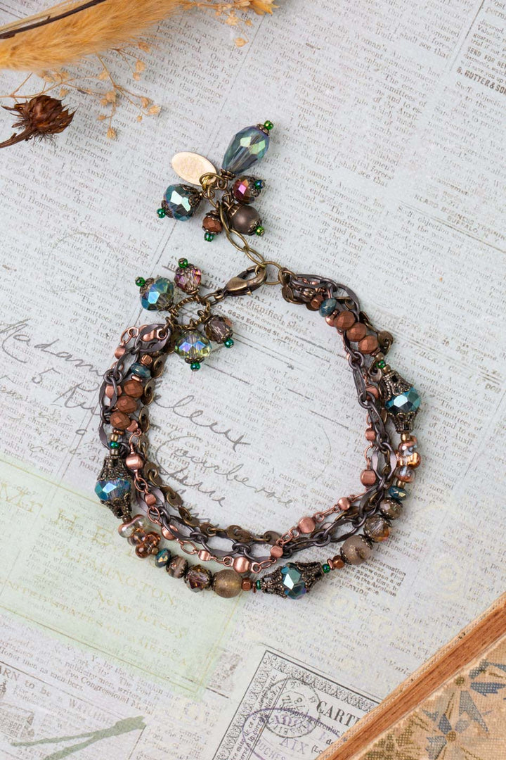 Crisp Autumn 7.5-8.5" Czech Glass, Crystal Multistrand Bracelet