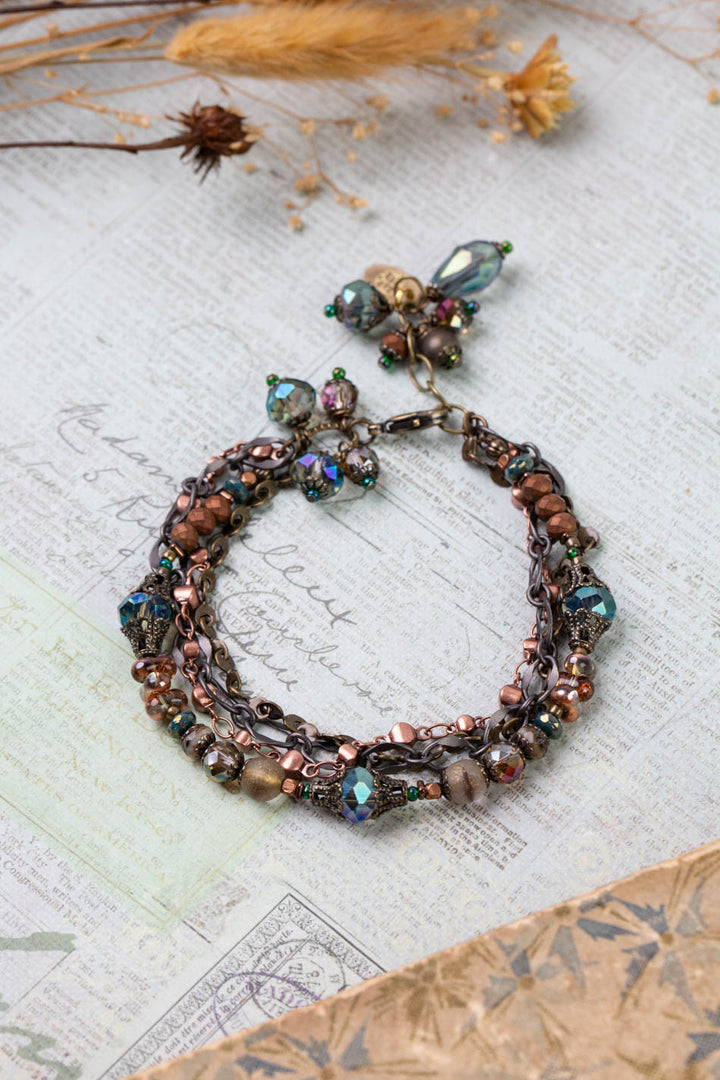 Crisp Autumn 7.5-8.5" Czech Glass, Crystal Multistrand Bracelet