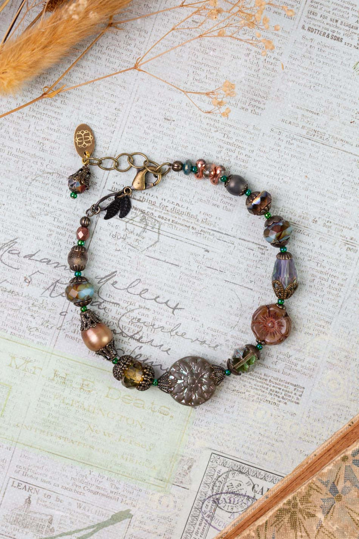 Crisp Autumn 7.5-8.5" Czech Glass, Crystal, Freshwater Pearl Simple Bracelet