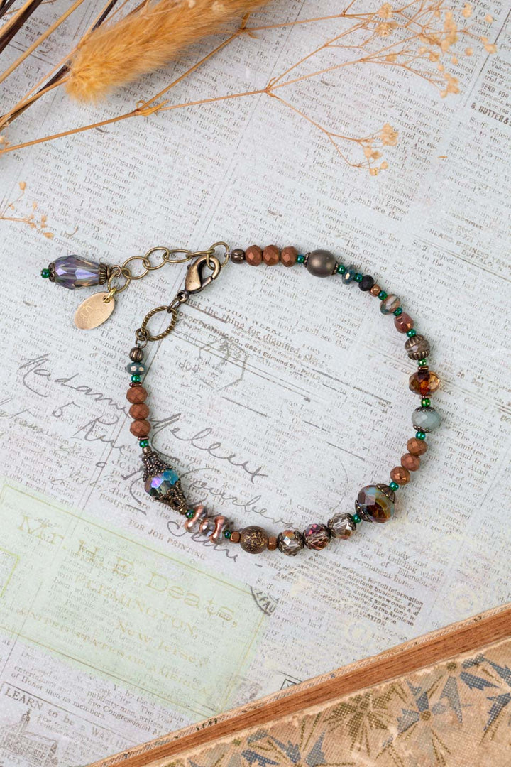Crisp Autumn 7.5-8.5" Czech Glass, Crystal Simple Bracelet