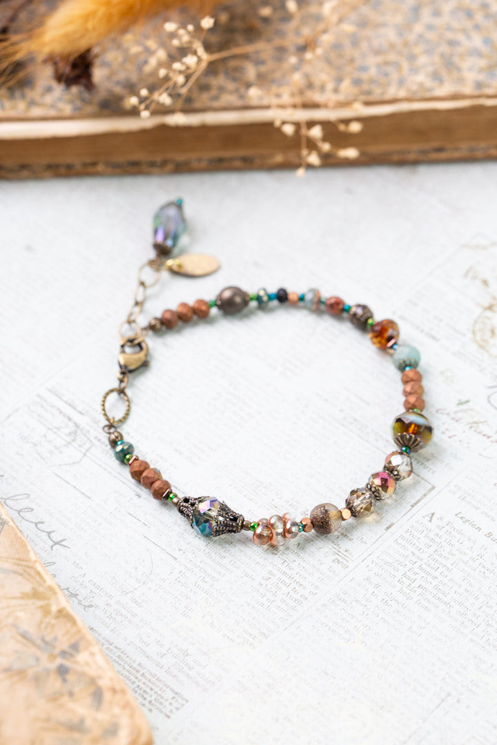 Crisp Autumn 7.5-8.5" Czech Glass, Crystal Simple Bracelet
