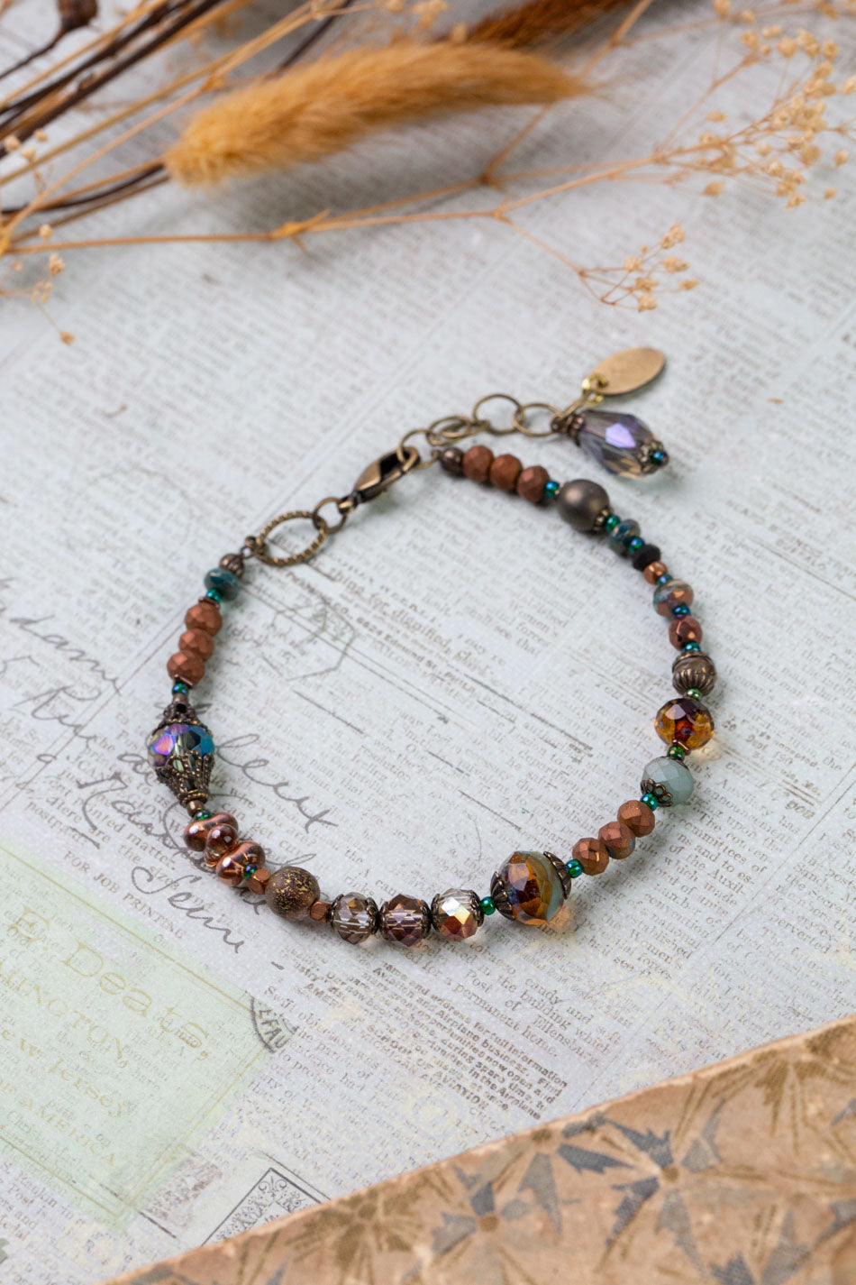 Crisp Autumn 7.5-8.5" Czech Glass, Crystal Simple Bracelet