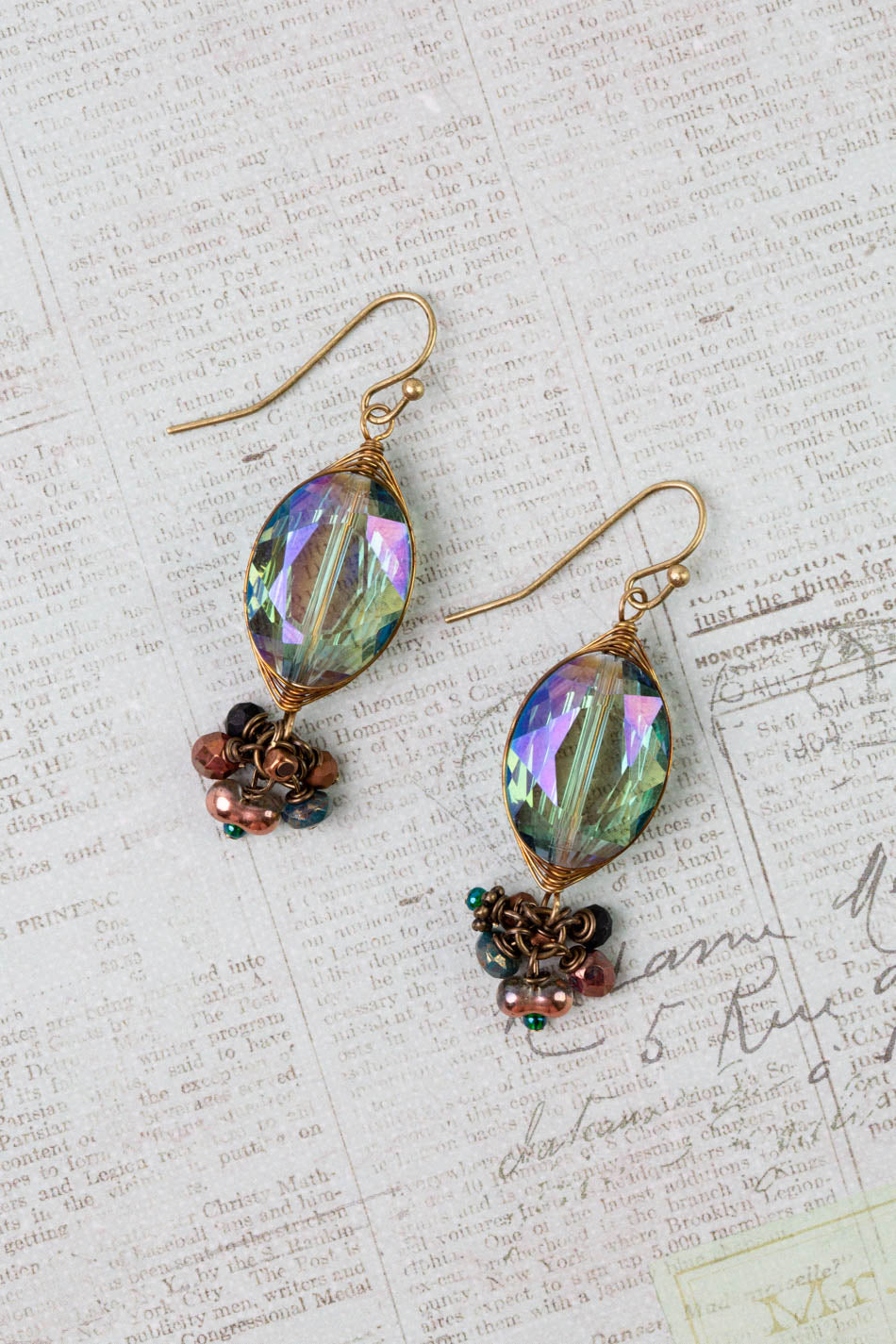 Crisp Autumn Crystal, Czech Glass Herringbone Earrings